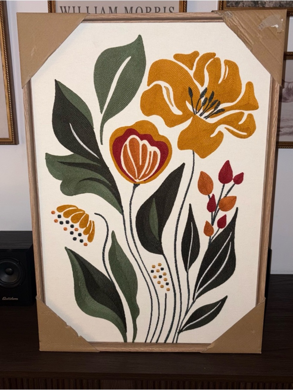 New BP Home Textile Embroidery Woven Wall Art Flowers 18”x26”
